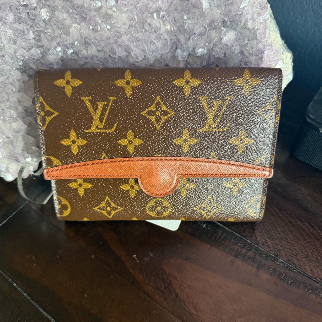 Louis Vuitton Brown Monogram Canvas Wallet With Tan Trim